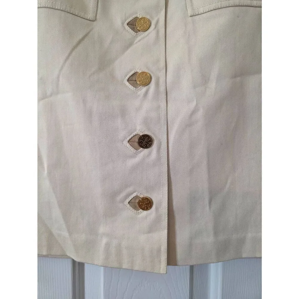 Tory Burch Pencil Skirt Cream Logo Button Front Cargo Pocket NWT $265 Sz 6